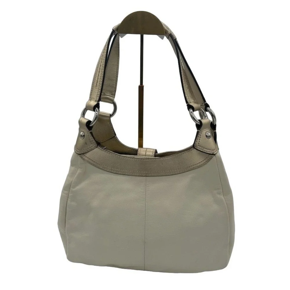 Coach Hobo Shoulder Bag Women's White Gold Leather Buckle Accent Purse Y2K